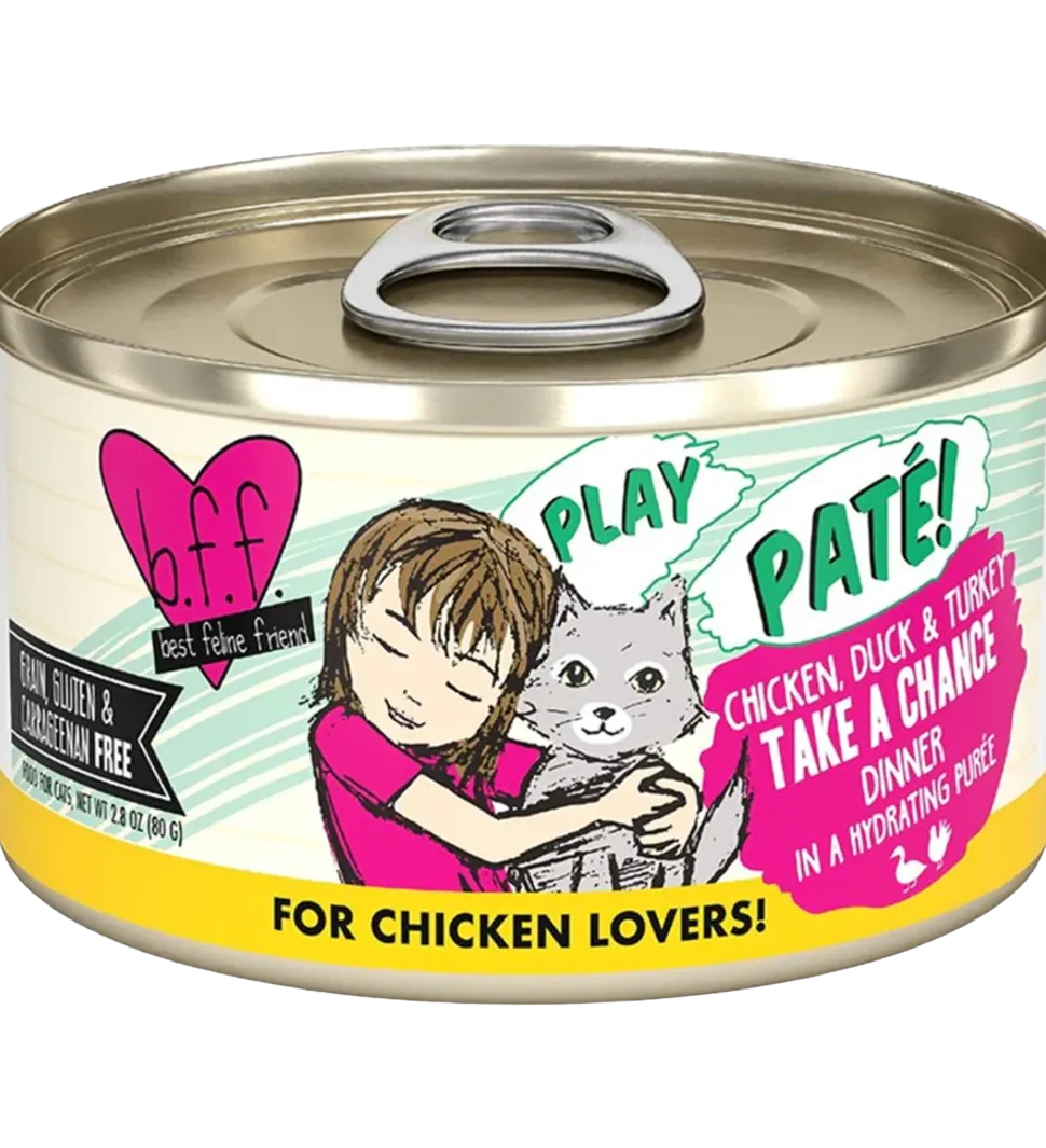 Weruva B.F.F. PLAY Paté Chicken, Duck & Turkey Take A Chance Dinner in a Hydrating Purée Wet Cat Food 2.8-oz