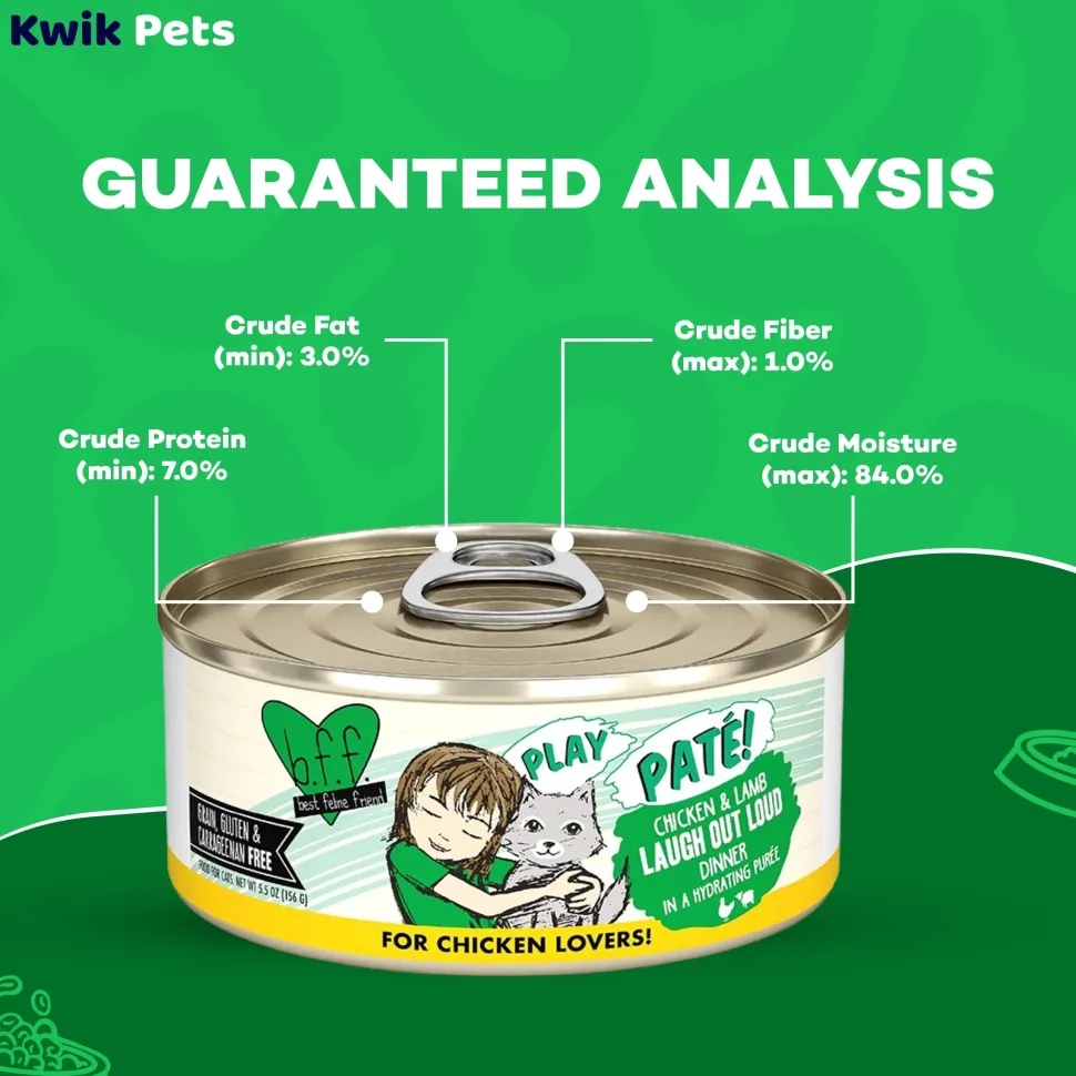 Weruva B.F.F. PLAY Paté Chicken & Lamb Laugh Out Loud Dinner in a Hydrating Purée Wet Cat Food 5.5-oz