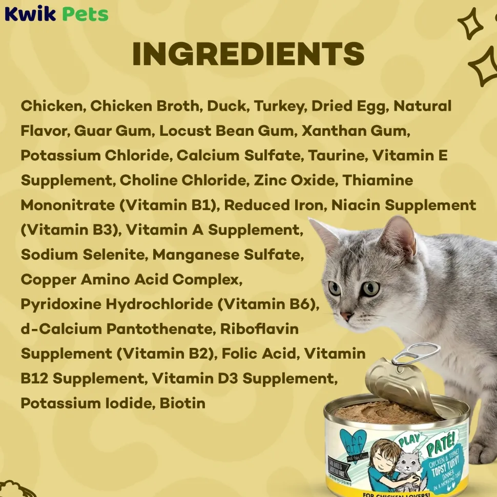 Weruva B.F.F. PLAY Paté Chicken & Turkey Topsy Turvy Dinner in a Hydrating Purée Wet Cat Food 2.8-oz