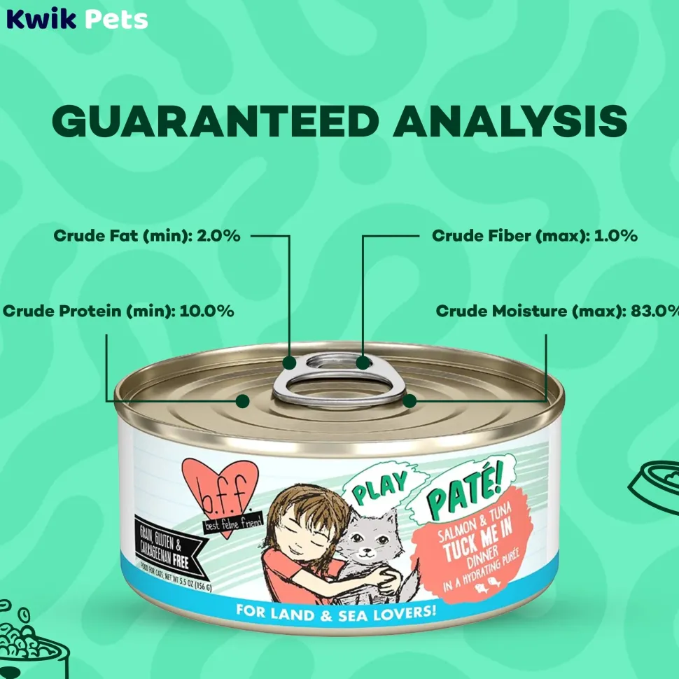 Weruva B.F.F. PLAY Paté Salmon & Tuna Tuck Me In Dinner in a Hydrating Purée Wet Cat Food 5.5-oz