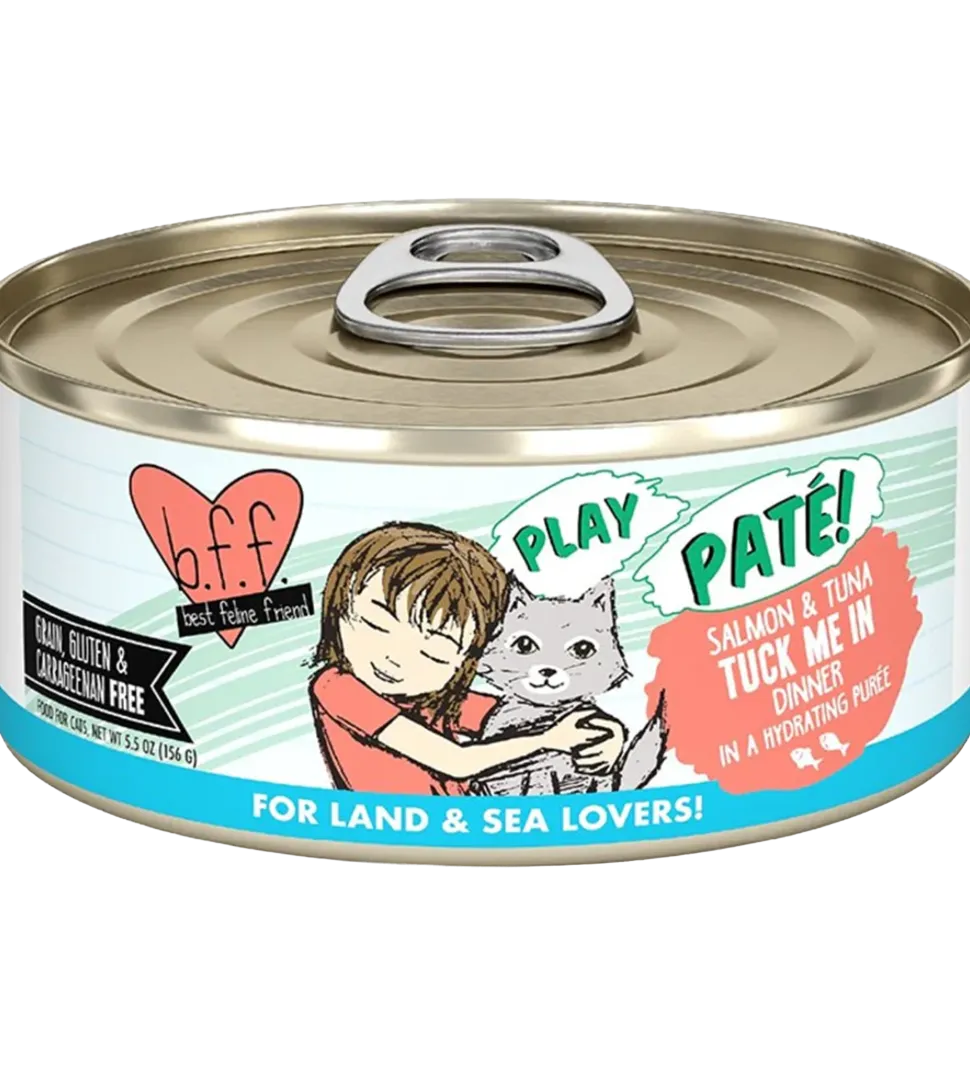 Weruva B.F.F. PLAY Paté Salmon & Tuna Tuck Me In Dinner in a Hydrating Purée Wet Cat Food 5.5-oz