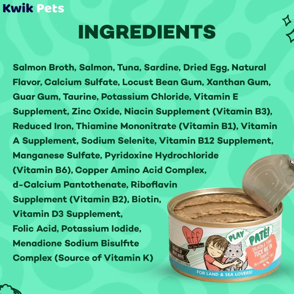 Weruva B.F.F. PLAY Paté Salmon & Tuna Tuck Me In Dinner in a Hydrating Purée Wet Cat Food 2.8-oz