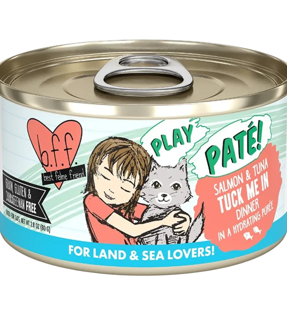 Weruva B.F.F. PLAY Paté Salmon & Tuna Tuck Me In Dinner in a Hydrating Purée Wet Cat Food 2.8-oz