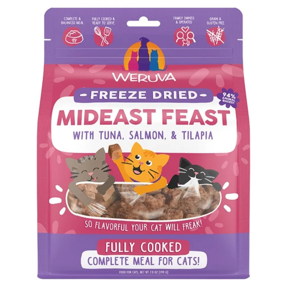 Weruva Mideast Feast Grain-Free Freeze Dried Cat Food Tuna, Salmon & Tilapia 7-oz