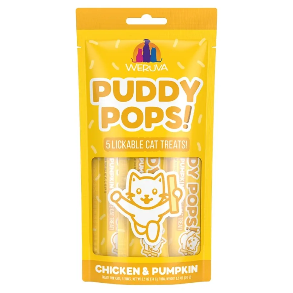 Weruva Puddy Pops Lickable Cat Treats Chicken & Pumpkin 0.5-oz Tubes 5 Count