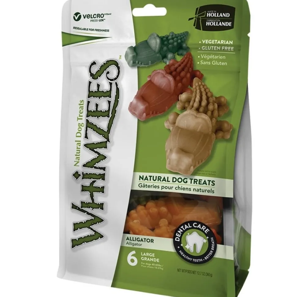 Whimzees Alligator Natural Dental Dog Treats Large 6 Count 12.7-oz