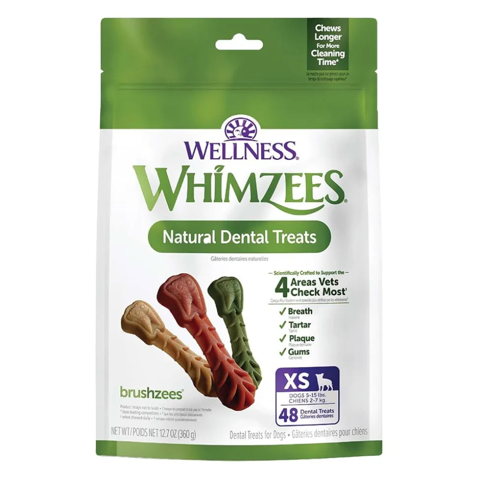 Whimzees Brushzees Natural Dental Dog Treats X-Small 48 Count 12.7-oz