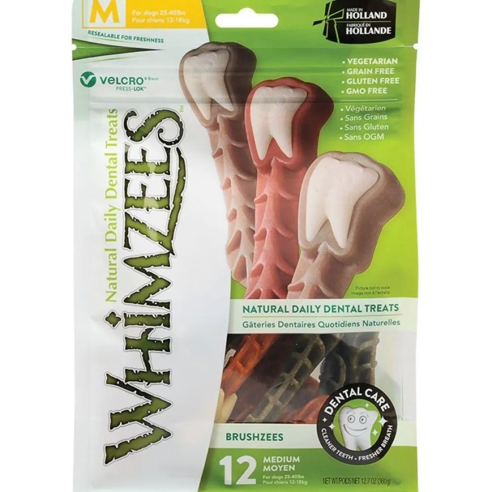 Whimzees Brushzees Natural Dental Dog Treats Medium 12 Count 12.7-oz