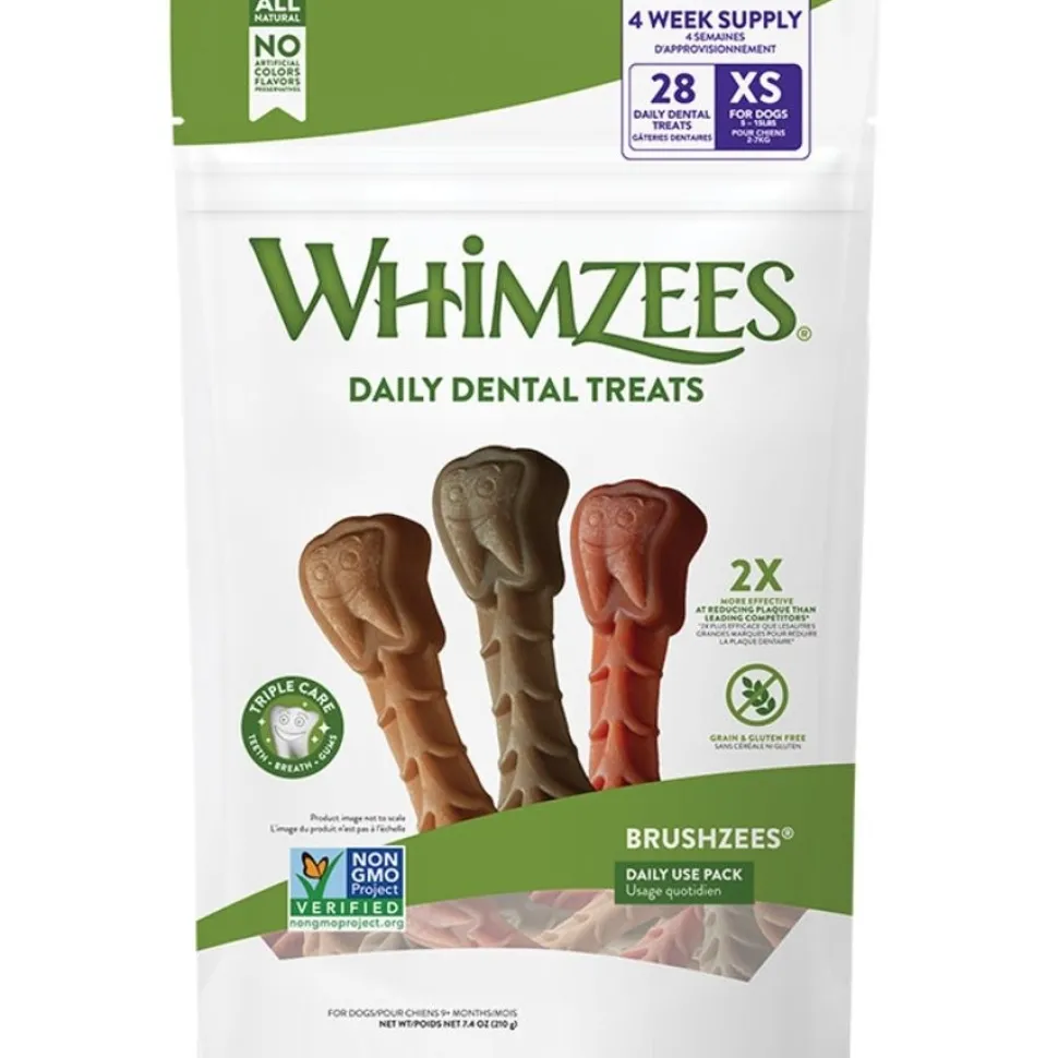 Whimzees Brushzees Natural Dental Dog Treats Extra Small 28 Count 7.4-oz