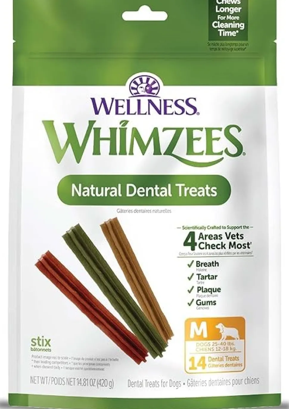 Whimzees Stix Natural Dental Dog Treats Medium 14 Count 14.81-oz