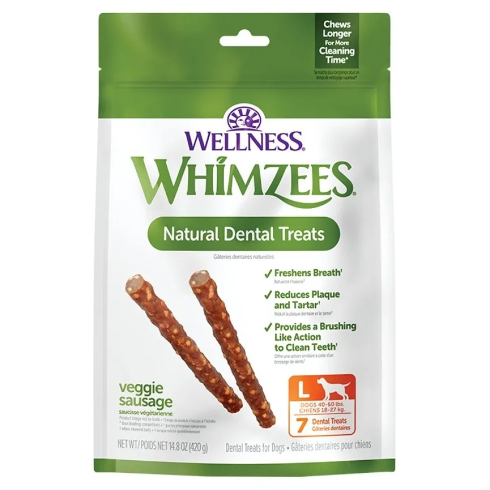 Whimzees Veggie Sausage Natural Dental Dog Treats Large 7 Count 14.8-oz