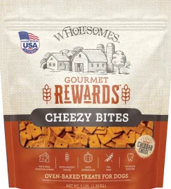 Wholesomes Gourmet Rewards Cheezy Bites Biscuits Oven-Baked Dog Treats Cheddar Cheese 3-lb