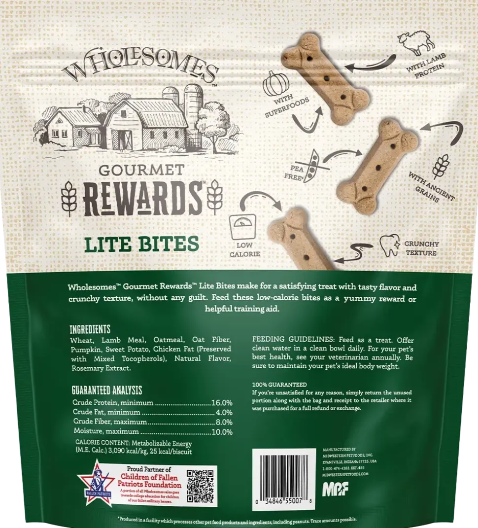 Wholesomes Gourmet Rewards Lite Bites Biscuits Oven-Baked Dog Treats Lamb 3-lb