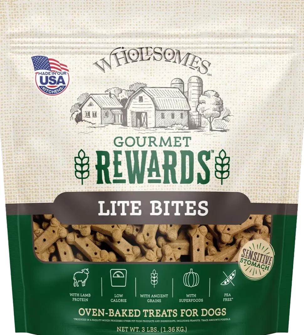 Wholesomes Gourmet Rewards Lite Bites Biscuits Oven-Baked Dog Treats Lamb 3-lb
