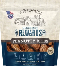 Wholesomes Gourmet Rewards Peanutty Bites Biscuits Oven-Baked Dog Treats Peanut Butter 3-lb