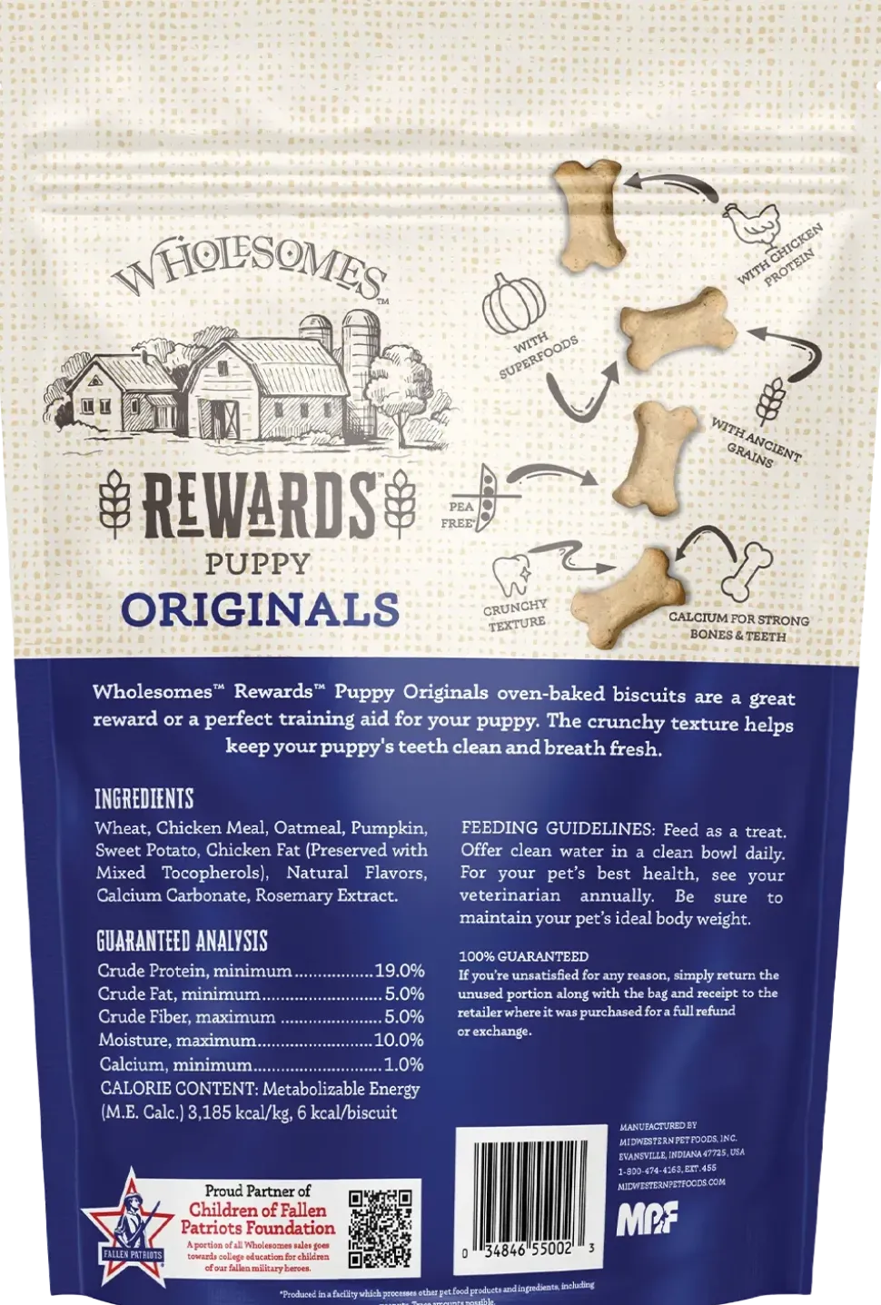 Wholesomes Rewards Puppy Originals Biscuits Oven-Baked Dog Treats Chicken 2-lb