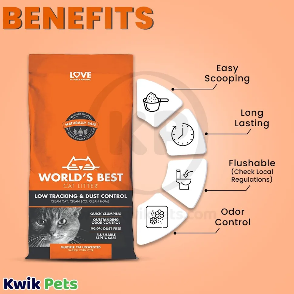 World's Best Cat Litter Low Tracking & Dust Control Multiple Cat Unscented Formula 8-lb