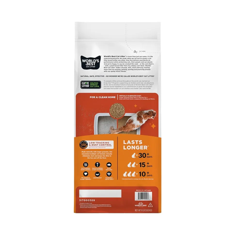 World's Best Cat Litter Low Tracking & Dust Control Multiple Cat Unscented Formula 8-lb