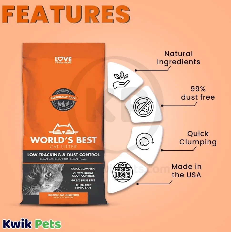 World's Best Cat Litter Low Tracking & Dust Control Multiple Cat Unscented Formula 8-lb