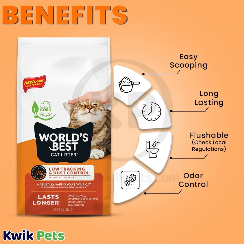 World's Best Cat Litter Low Tracking & Dust Control Multiple Cat Unscented Formula 15-lb