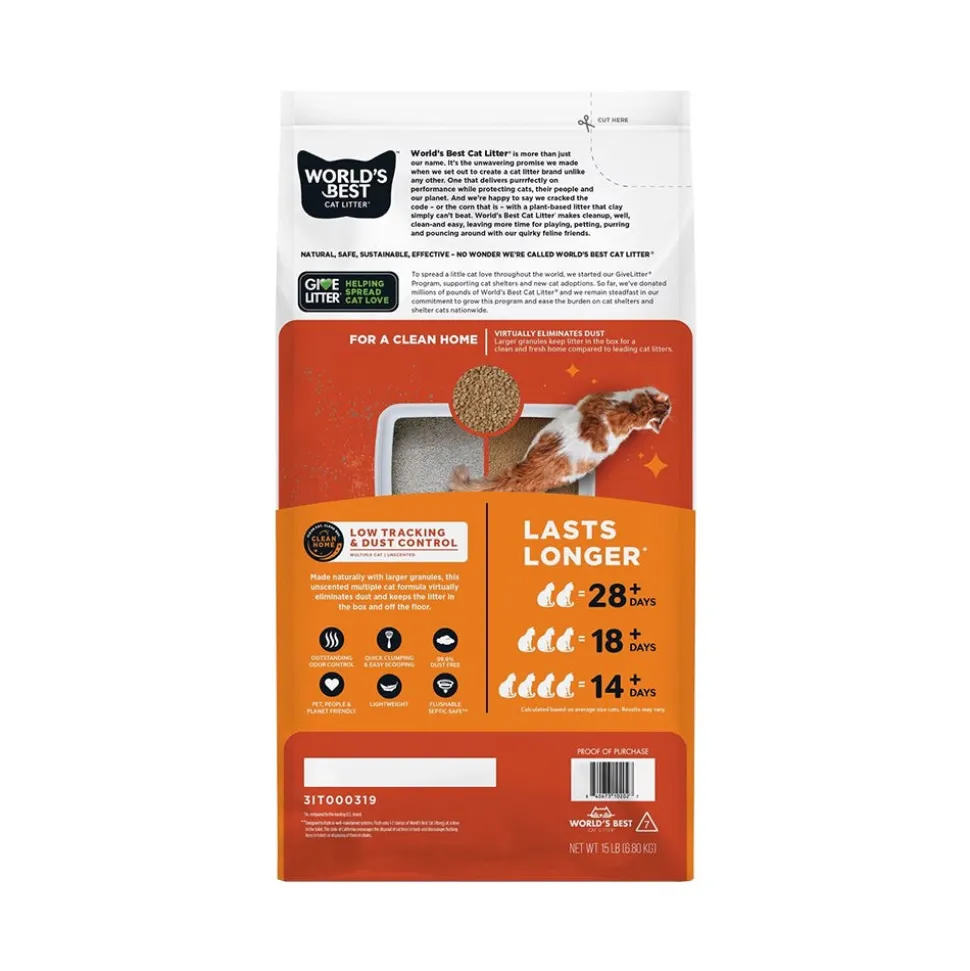 World's Best Cat Litter Low Tracking & Dust Control Multiple Cat Unscented Formula 15-lb