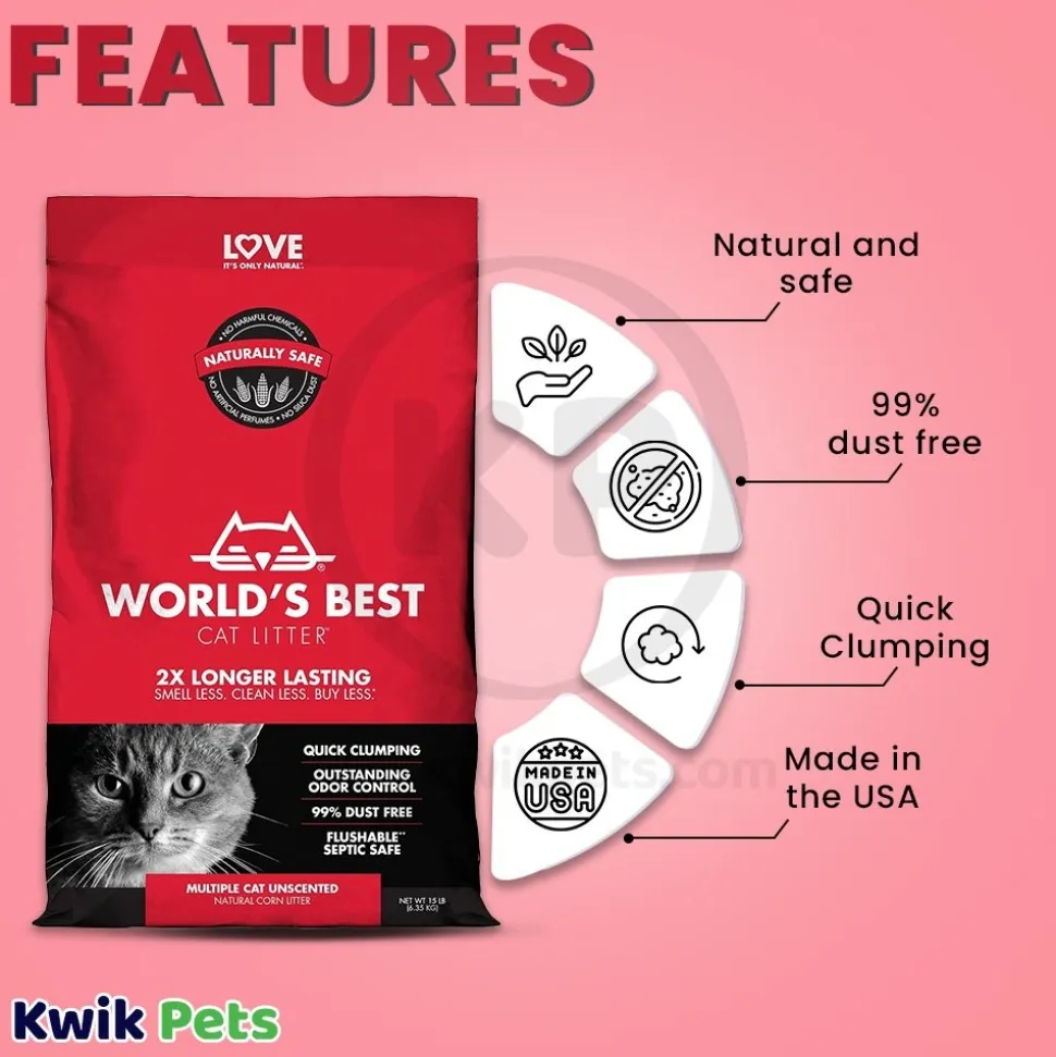 World's Best Cat Litter Multiple Cat Unscented Formula 15-lb