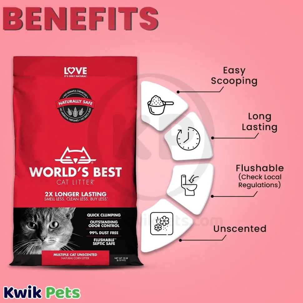 World's Best Cat Litter Multiple Cat Unscented Formula 15-lb