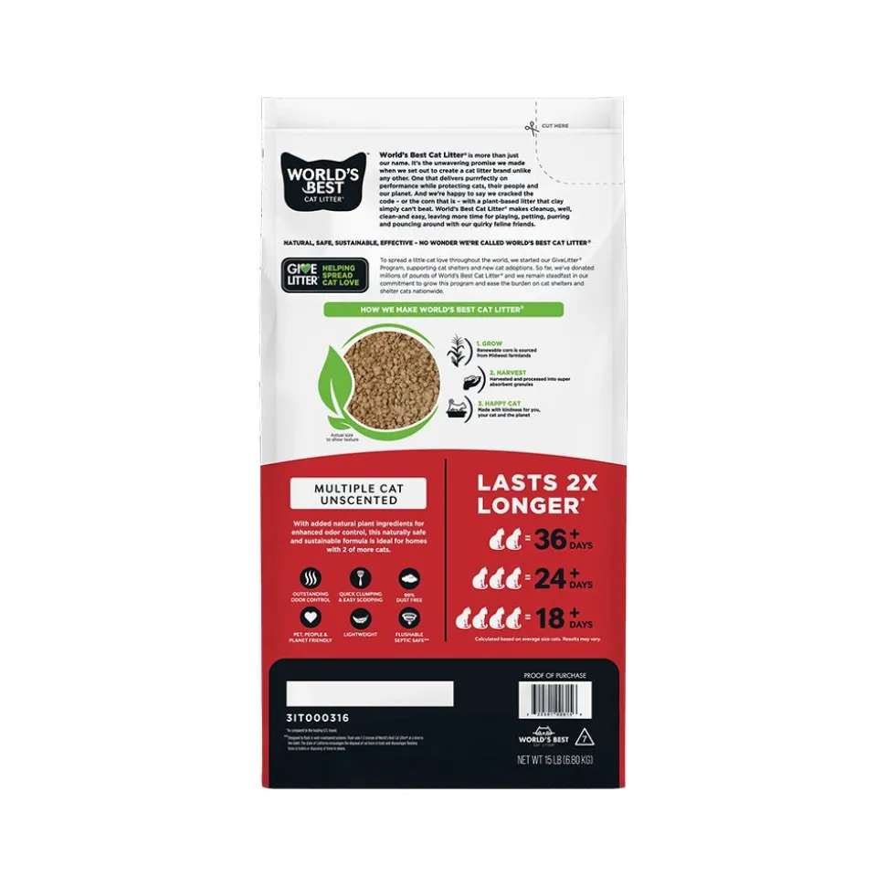 World's Best Cat Litter Multiple Cat Unscented Formula 15-lb