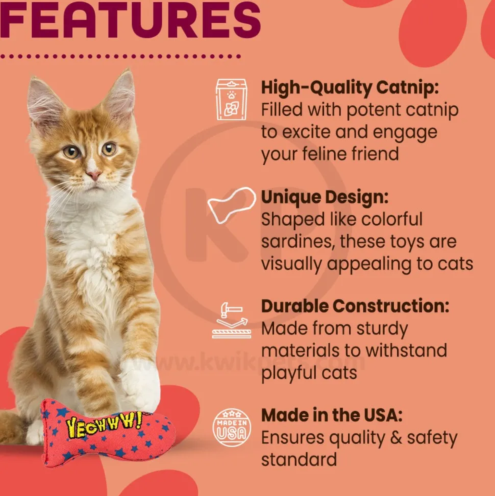 Yeowww! Stinkies Sardines Catnip Cat Toy Red & Blue 3-in