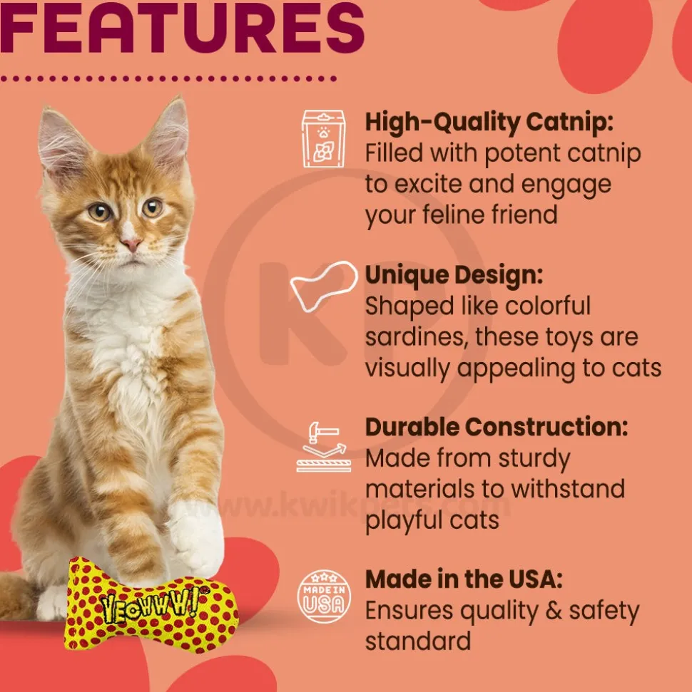 Yeowww! Stinkies Sardines Catnip Cat Toy Yellow & Red 3-in