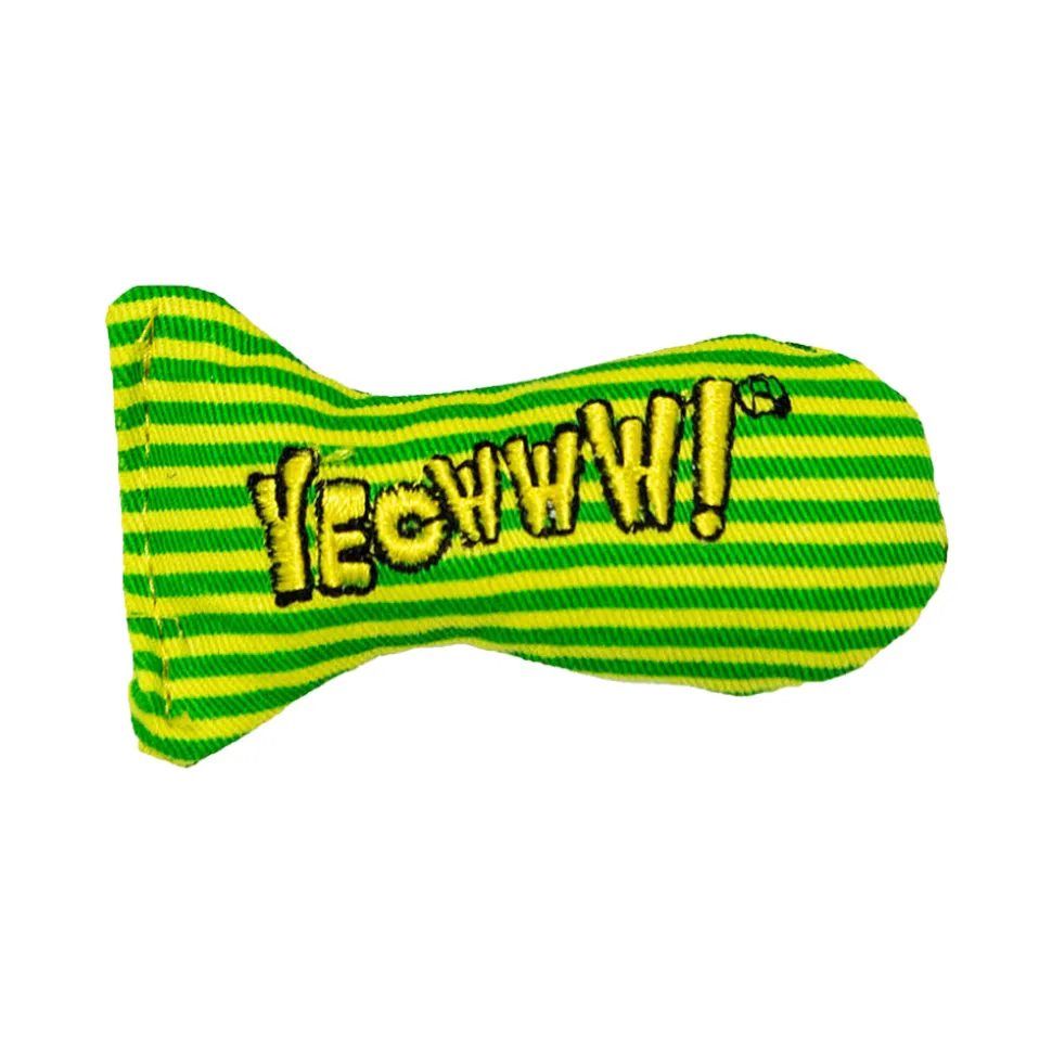 Yeowww! Stinkies Sardines Catnip Cat Toy Yellow & Green 3-in