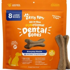 Zesty Paws All-in-One Functional Dental Bones Chews Treats for Large Dogs 8 Count 10.1-oz