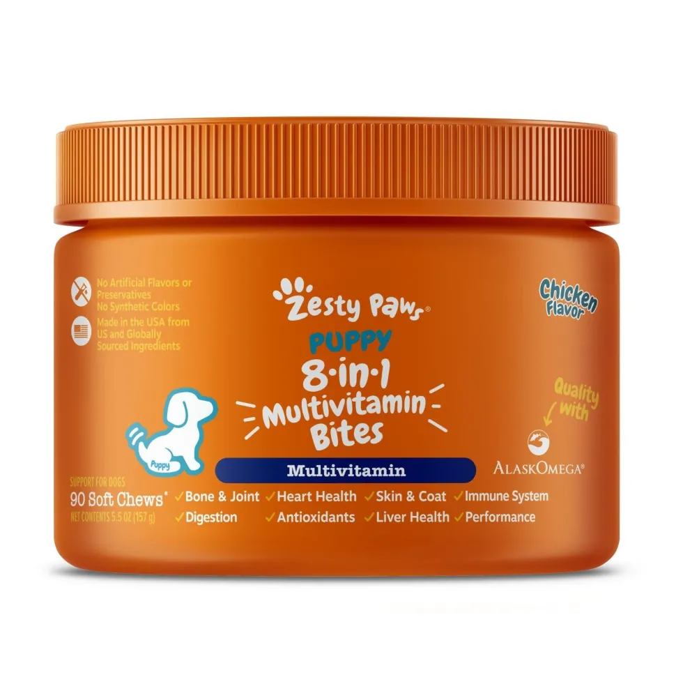 Zesty Paws Puppy 8-in-1 Multivitamin Bites Soft Chews for Dogs Chicken 90 Count 5.5-oz