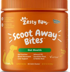 Zesty Paws Scoot Away Bites Digestive Soft Chews for Dogs Chicken 90 Count 11.1-oz