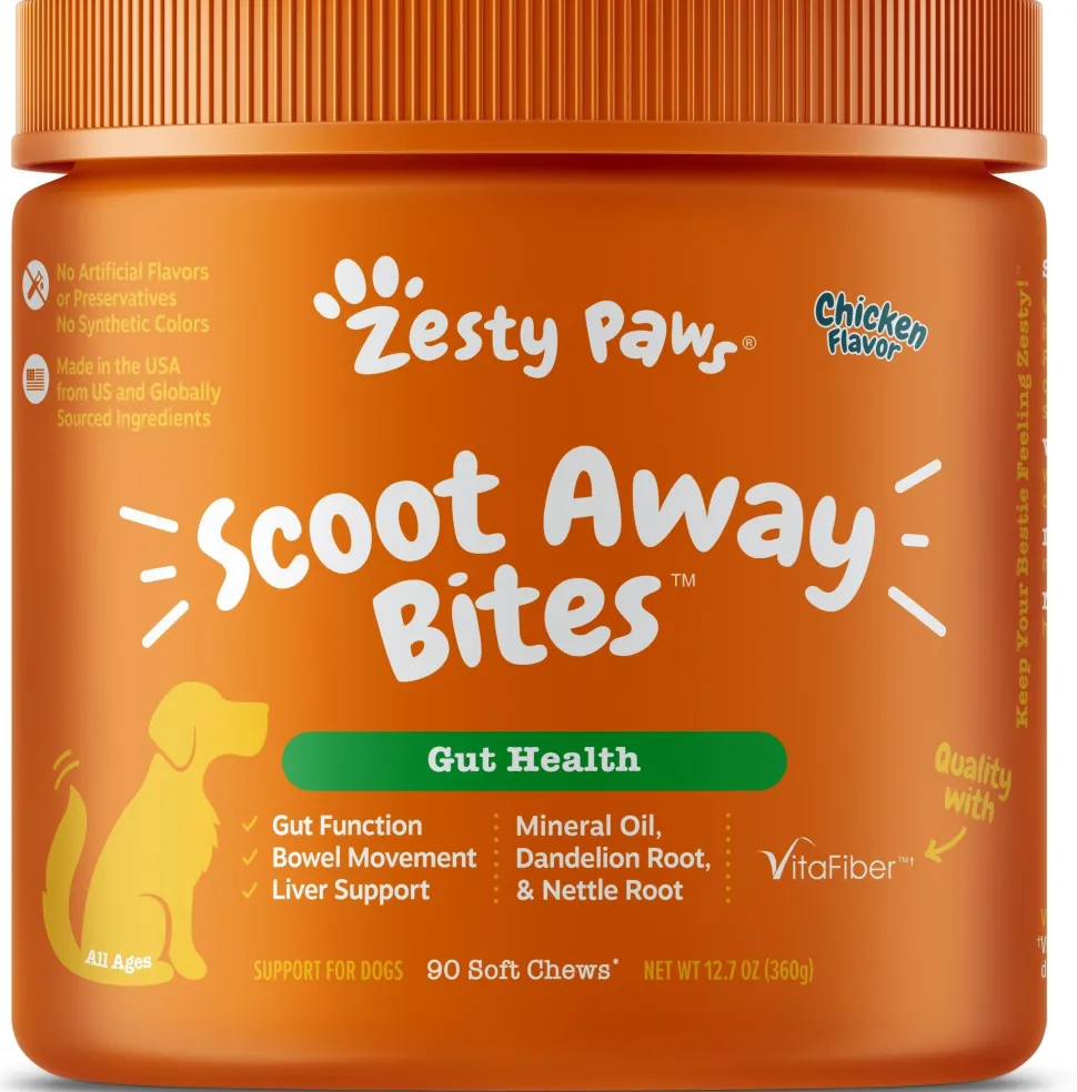 Zesty Paws Scoot Away Bites Digestive Soft Chews for Dogs Chicken 90 Count 11.1-oz