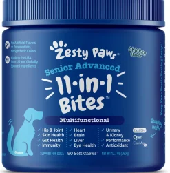 Zesty Paws Senior Advanced 11-in-1 Multivitamin Bites Soft Chews for Dogs Chicken 90 Count 11.1-oz