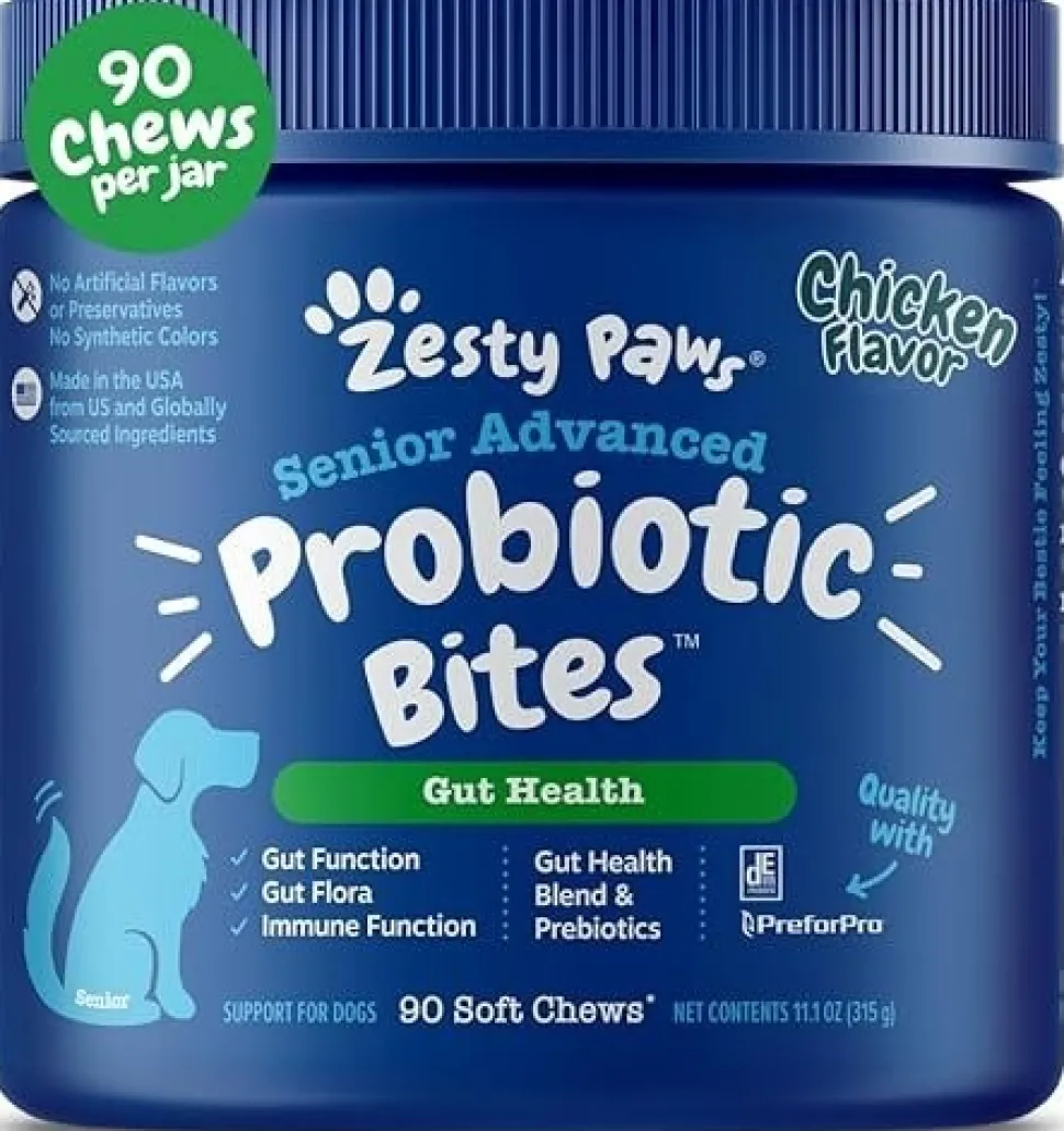 Zesty Paws Senior Advanced Probiotic Bites Soft Chews for Dogs Chicken 90 Count 11.1-oz