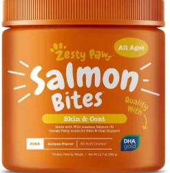 Zesty Paws Skin & Coat Bites Salmon Oil Soft Chews Supplement for Dogs Salmon Flavor 90 Count 11.1-oz