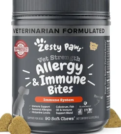 Zesty Paws Vet Strength Allergy & Immune Bites Soft Chews for Dogs Smoked Cheese 90 Count 12.6-oz