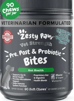 Zesty Paws Vet Strength Pre, Post & Probiotic Bites Soft Chews for Dogs Chicken & Harvest Vegetable 90 Count 12.6-oz