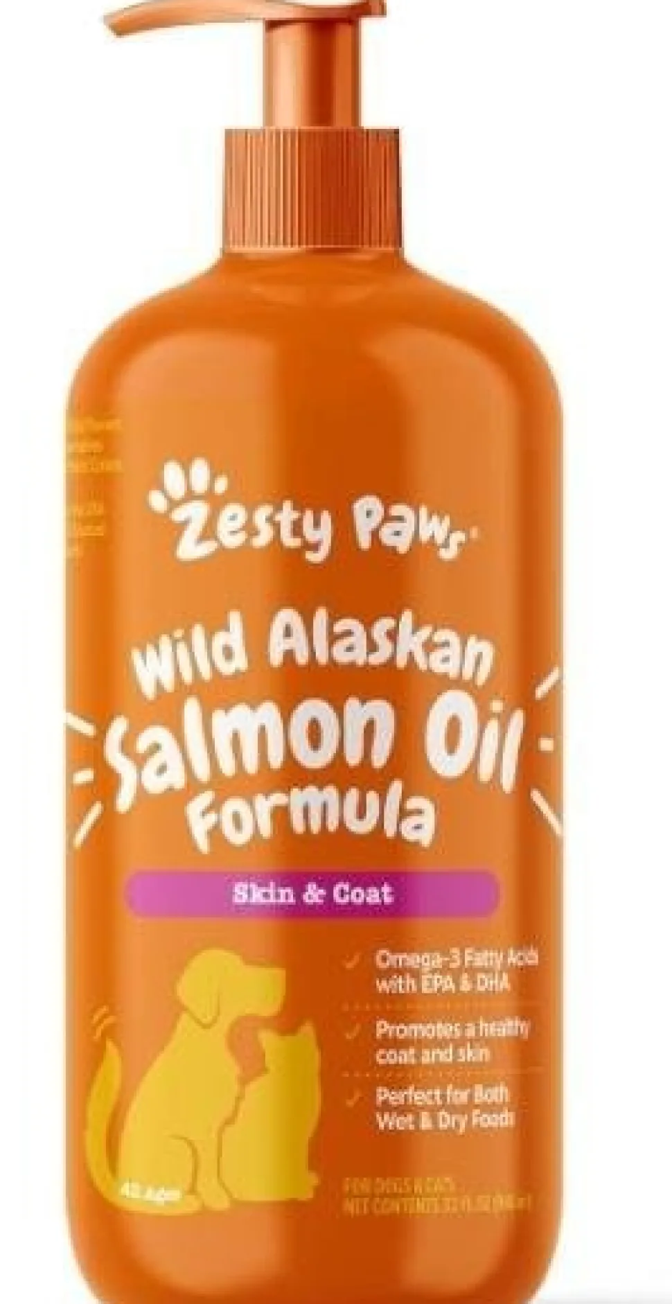 Zesty Paws Wild Alaskan Omega-3 Blend Pollock + Salmon Oil Skin & Coat Supplement for Dogs & Cats 32-oz