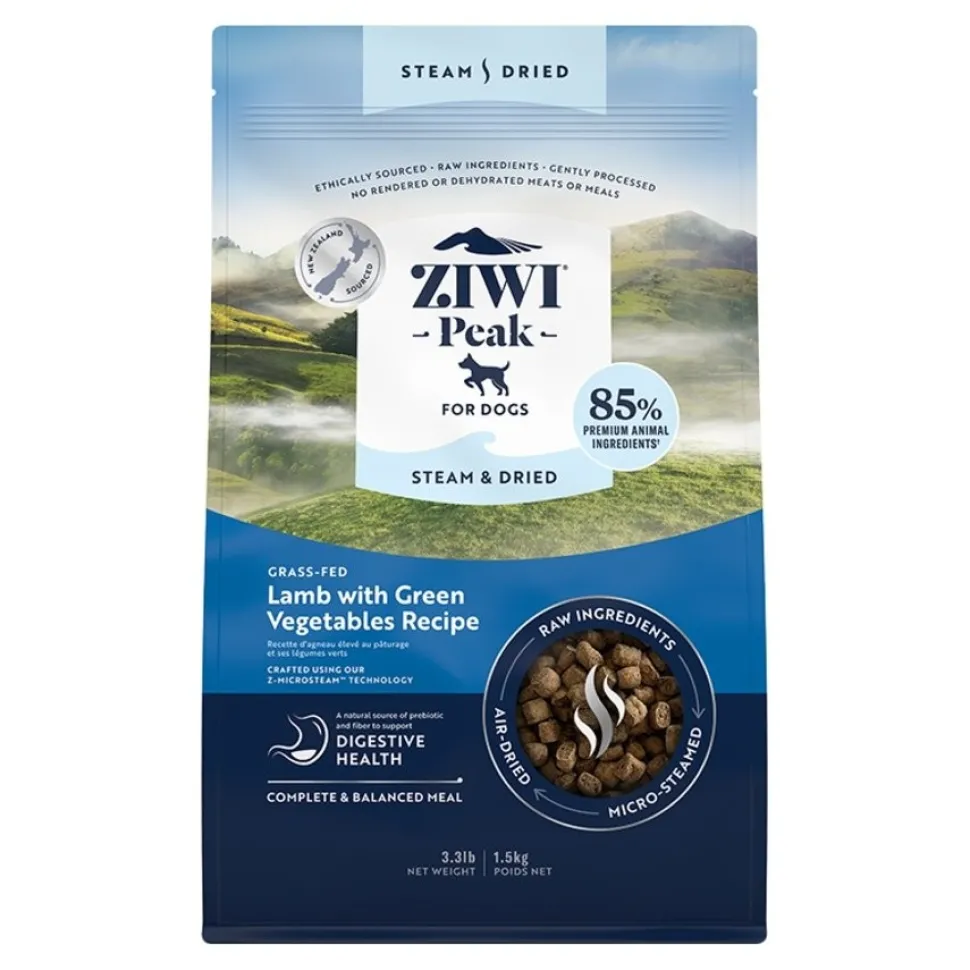 Ziwi Peak Steam & Dried Dog Food Grass-fed Lamb with Green Vegetables Recipe 3.3-lb