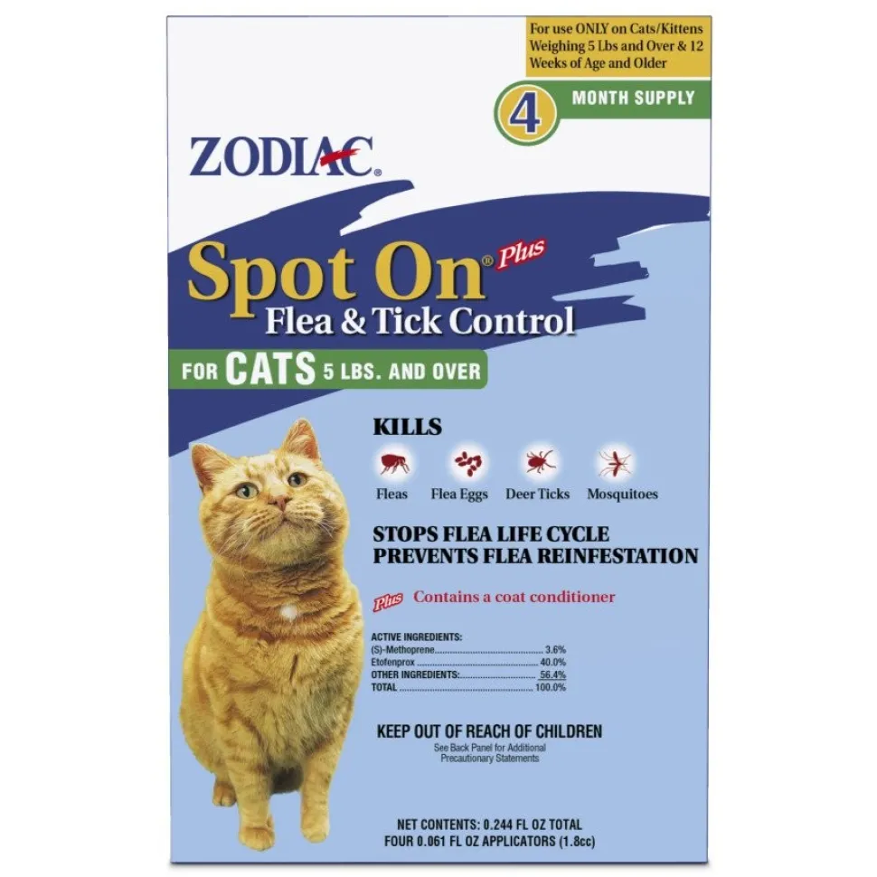 Zodiac Spot On Plus Flea & Tick Control for Cats Weighing 5-lb & Over 4 Count