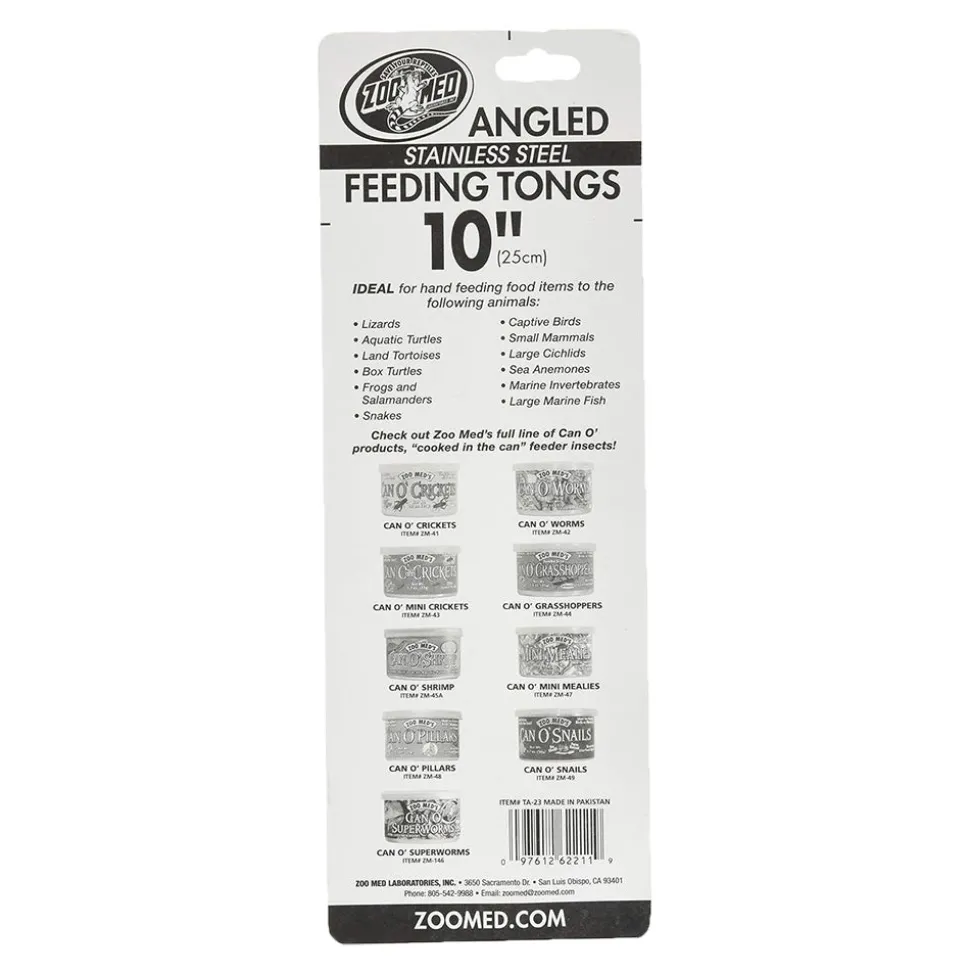 Zoo Med Angled Stainless Steel Feeding Tong Black/Silver 10-in