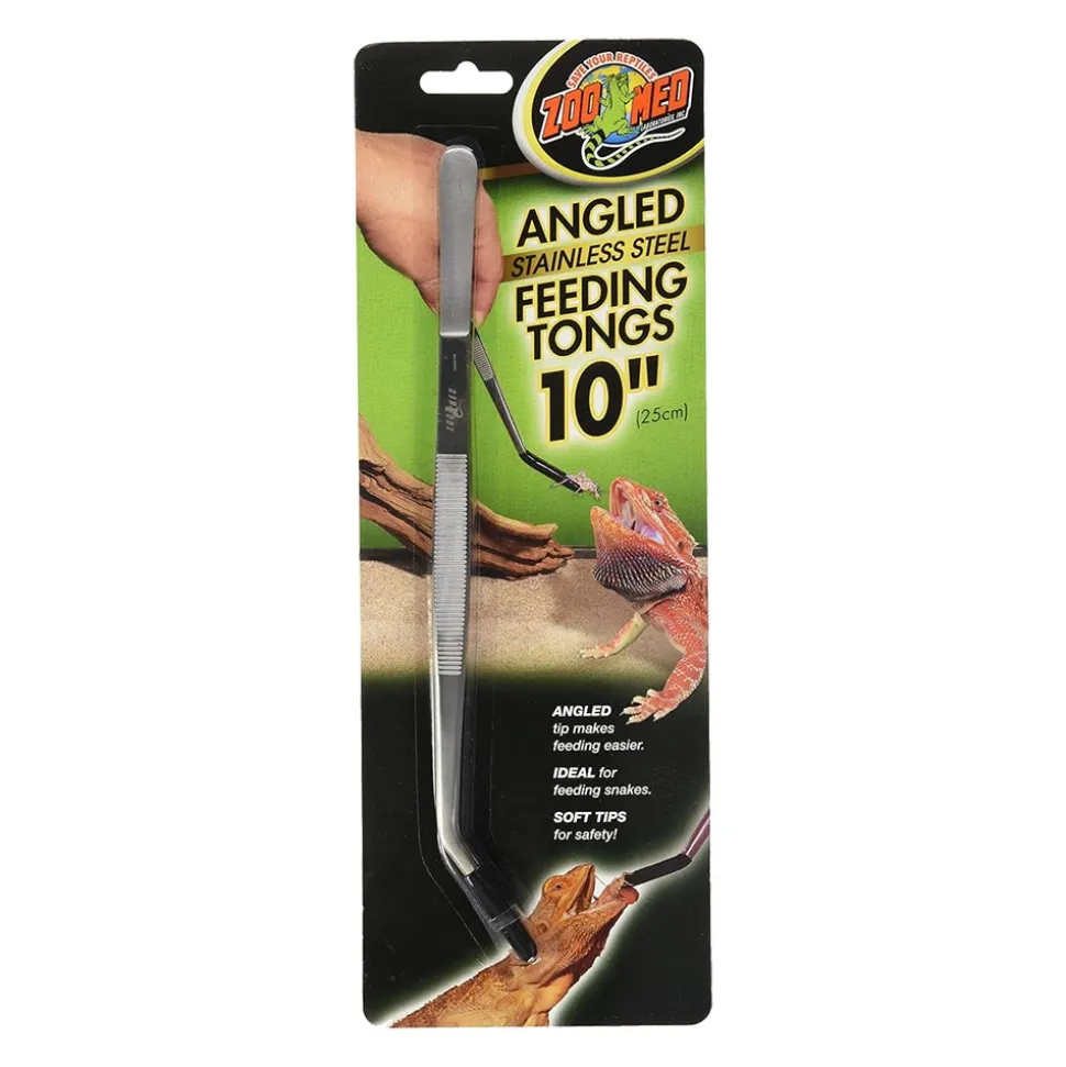 Zoo Med Angled Stainless Steel Feeding Tong Black/Silver 10-in