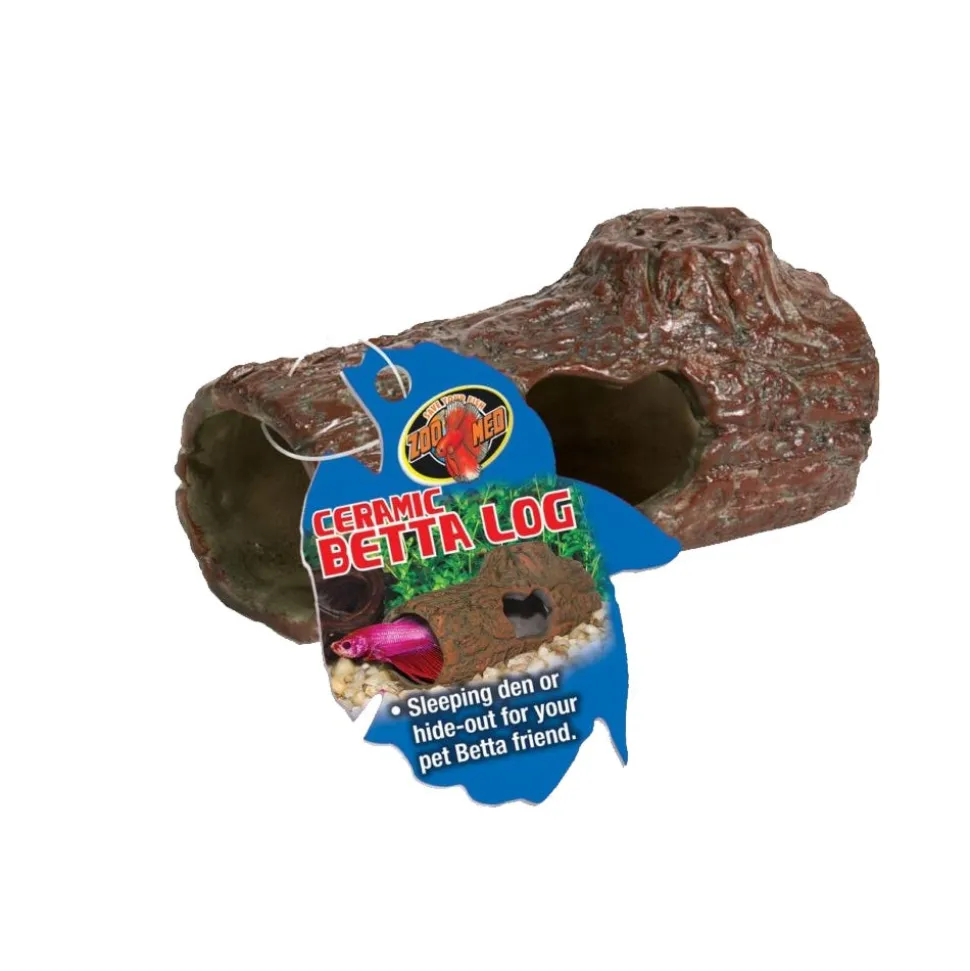 Zoo Med Ceramic Betta Log Aquarium Ornament Brown Small 4.25-in
