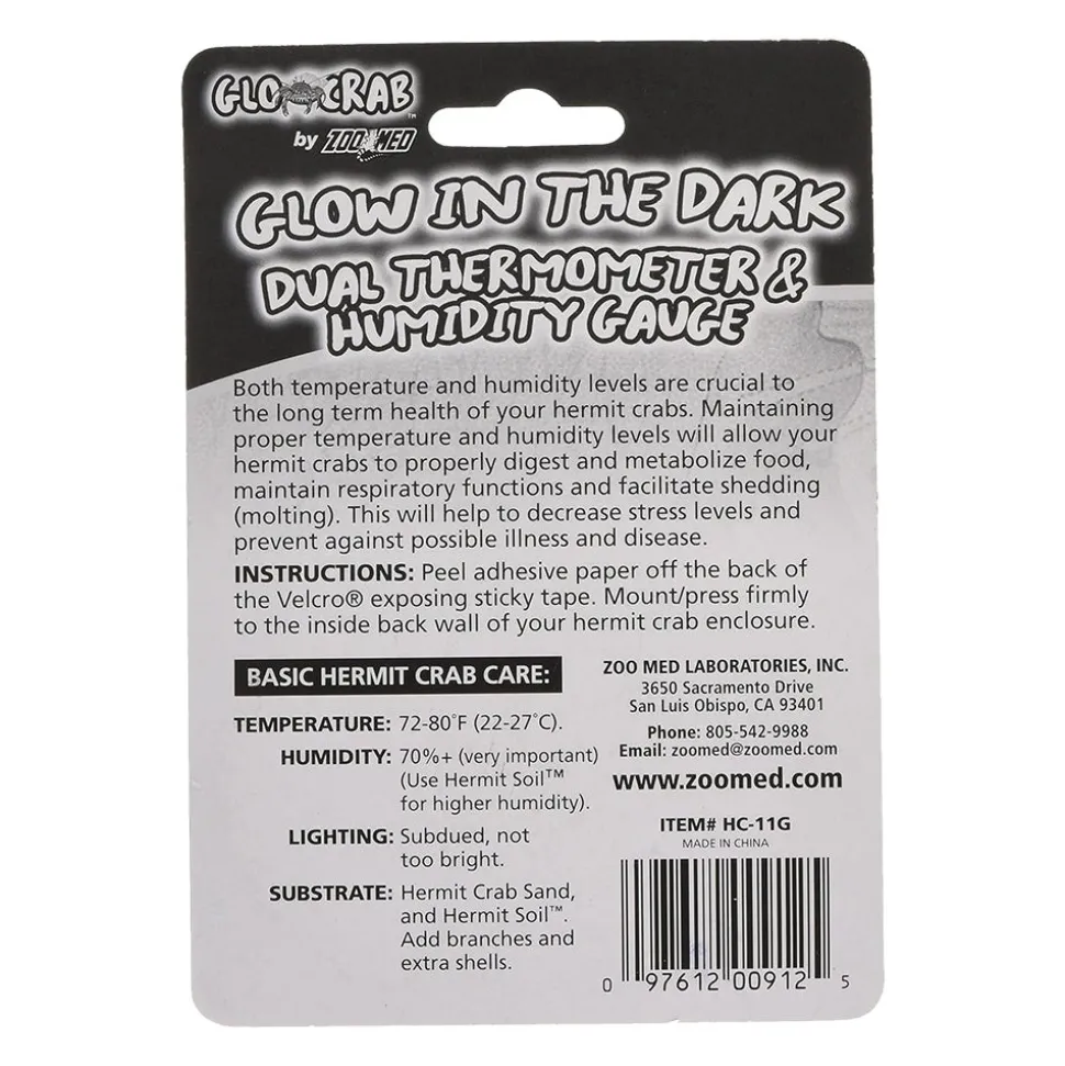Zoo Med Hermit Crab Dual Thermometer Humidity Gauge Glow in The Dark