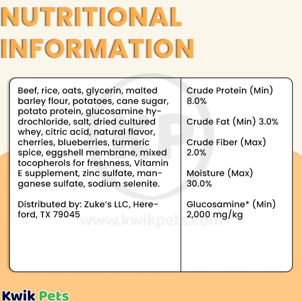 Zuke’s Hip & Joint Soft & Chewy Dog Treats Beef Recipe 1-lb