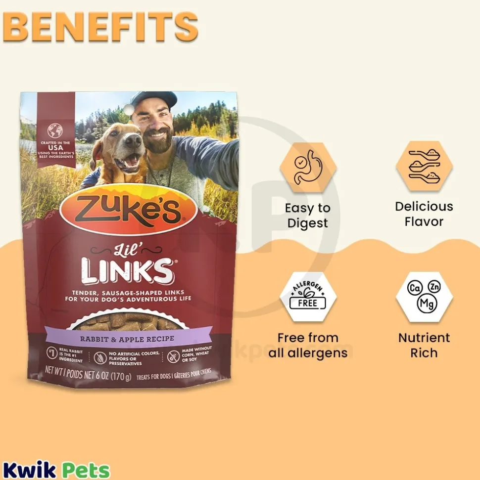 Zuke's Lil Links Soft & Chewy Dog Treats Rabbit & Apple Recipe 6-oz