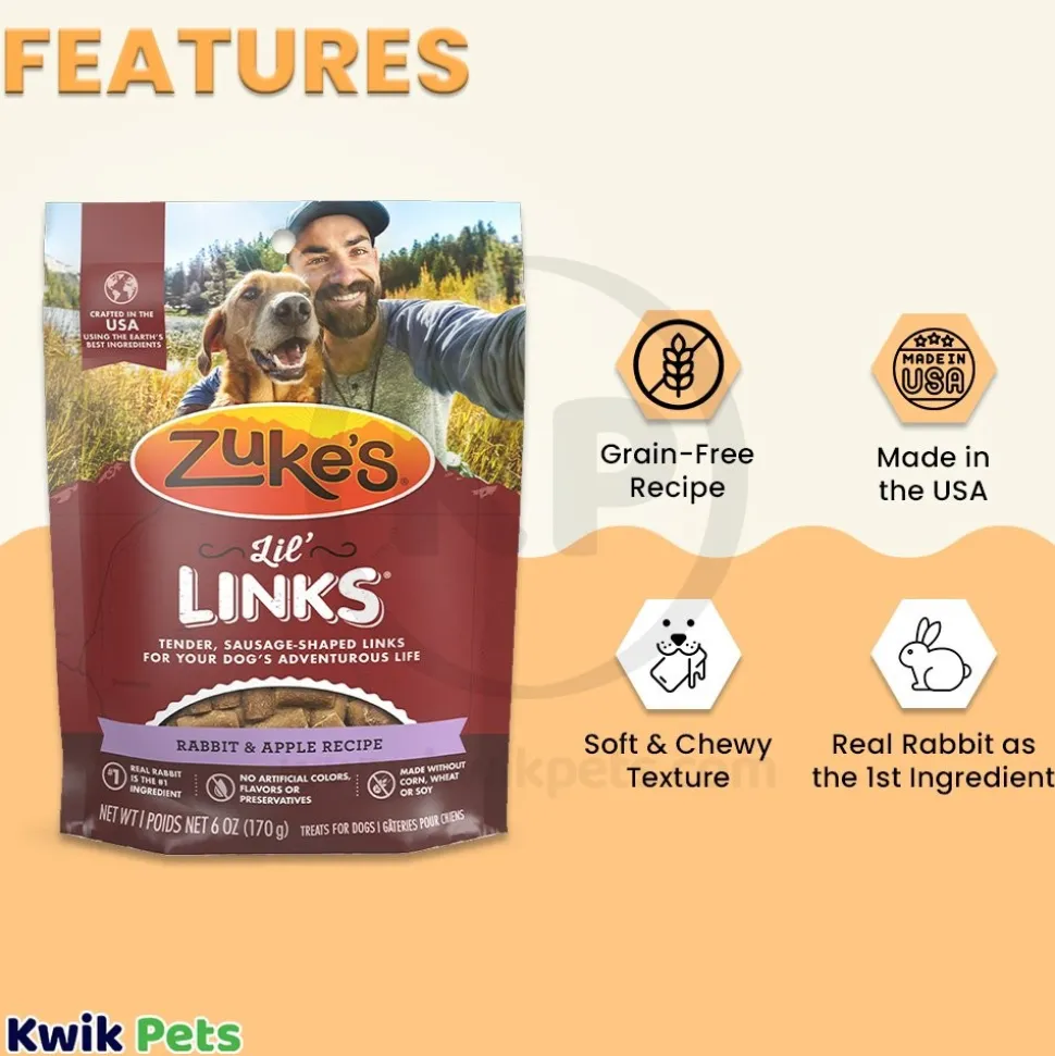 Zuke's Lil Links Soft & Chewy Dog Treats Rabbit & Apple Recipe 6-oz